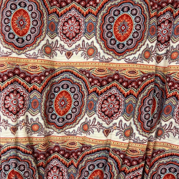 LUCKY BRAND Boho 3/4 sleeve top medallion design orange & cream metal bu… - Picture 8 of 10